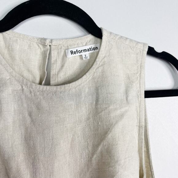 Reformation 2 Oatmeal Cream Naomi Linen Wide Leg Sleeveless Tie Waist Jumpsuit - Picture 4 of 13